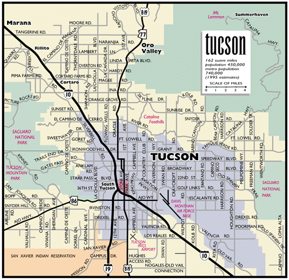 Tucson, Arizona Metro Map